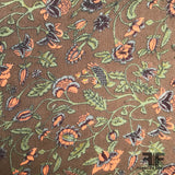 Floral Paisley Printed Crinkled Silk Chiffon - Brown/Orange/Green - Fabrics & Fabrics