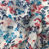 Abstract Floral Printed Silk Chiffon - Red/White/Blue - Fabrics & Fabrics NY