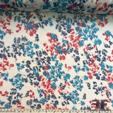 Abstract Floral Printed Silk Chiffon - Red/White/Blue - Fabrics & Fabrics NY
