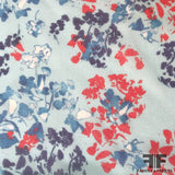 Abstract Floral Printed Silk Chiffon - Blue