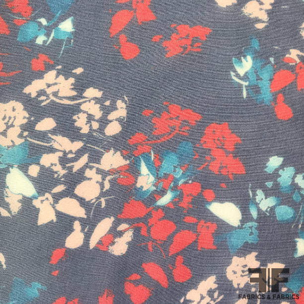 Abstract Floral Printed Silk Chiffon - Navy - Fabrics & Fabrics NY