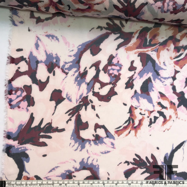 Abstract Floral Printed Silk Chiffon - Light Pink - Fabrics & Fabrics NY