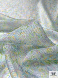 Ditsy Floral Paisley Printed Shadow Striped Silk Chiffon - Sea Foam / Multicolor Pastels