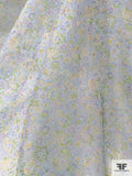 Ditsy Floral Paisley Printed Shadow Striped Silk Chiffon - Sea Foam / Multicolor Pastels
