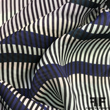 Striped Printed Silk Georgette - Blue/Black/White