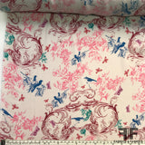 Birds & Butterfly Floral Printed Silk Georgette - Pink - Fabrics & Fabrics NY