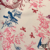 Birds & Butterfly Floral Printed Silk Georgette - Pink - Fabrics & Fabrics NY