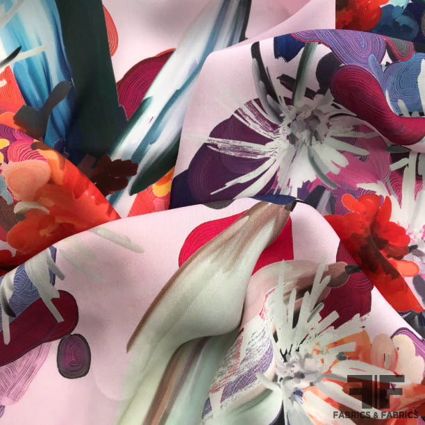 Brushstroke Floral Printed Silk Georgette - Multicolor - Fabrics & Fabrics NY