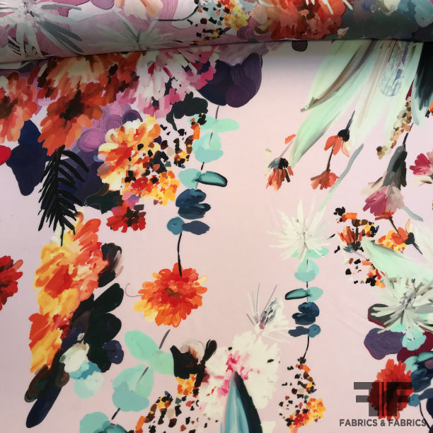 Brushstroke Floral Printed Silk Georgette - Multicolor - Fabrics & Fabrics NY