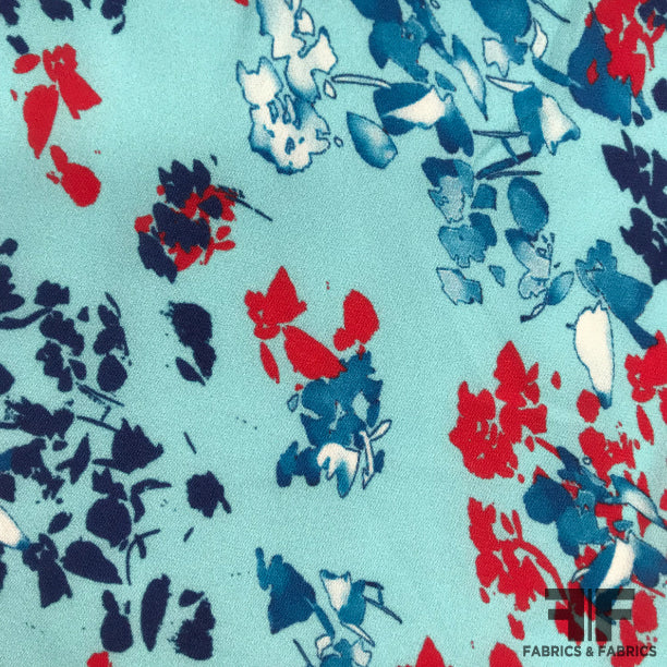 Floral Printed Silk Georgette - Blue/Red