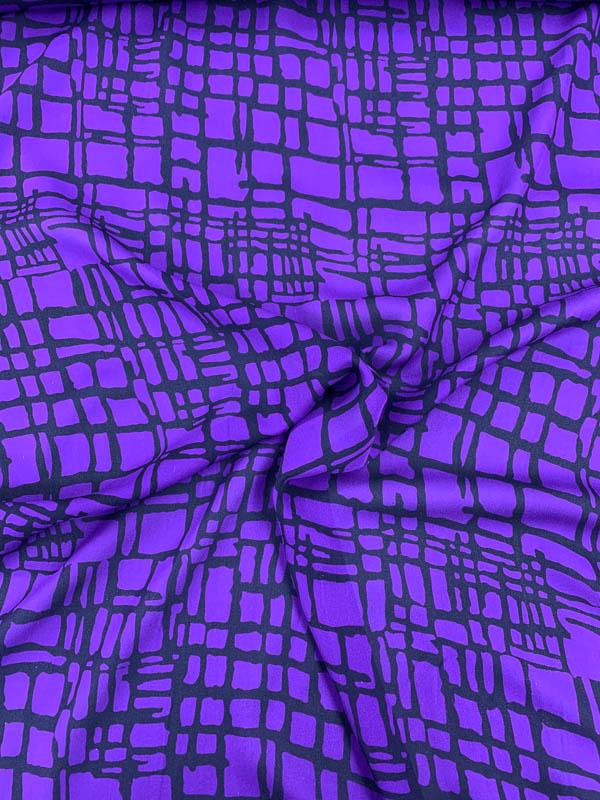 Abstract Lattice-Plaid Printed Silk Georgette - Purple / Black