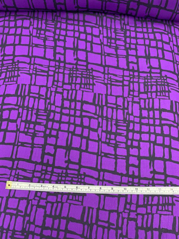 Abstract Lattice-Plaid Printed Silk Georgette - Purple / Black