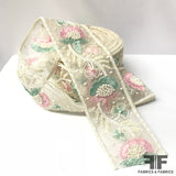 Floral Beaded & Embroidered Trim - Off-White , Mint, Pink