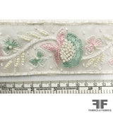 Floral Beaded & Embroidered Trim - Off-White , Mint, Pink - Fabrics & Fabrics NY