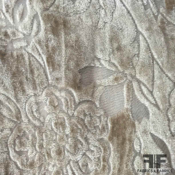 Abstract Floral Burnout Velvet - Beige - Fabrics & Fabrics NY