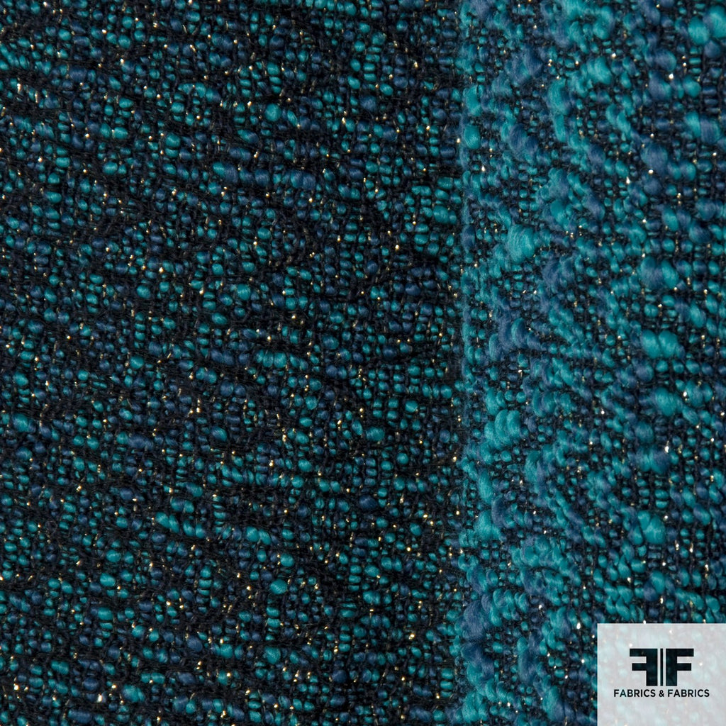 Turquoise Textured Cotton Blend Tweed - Fabrics & Fabrics