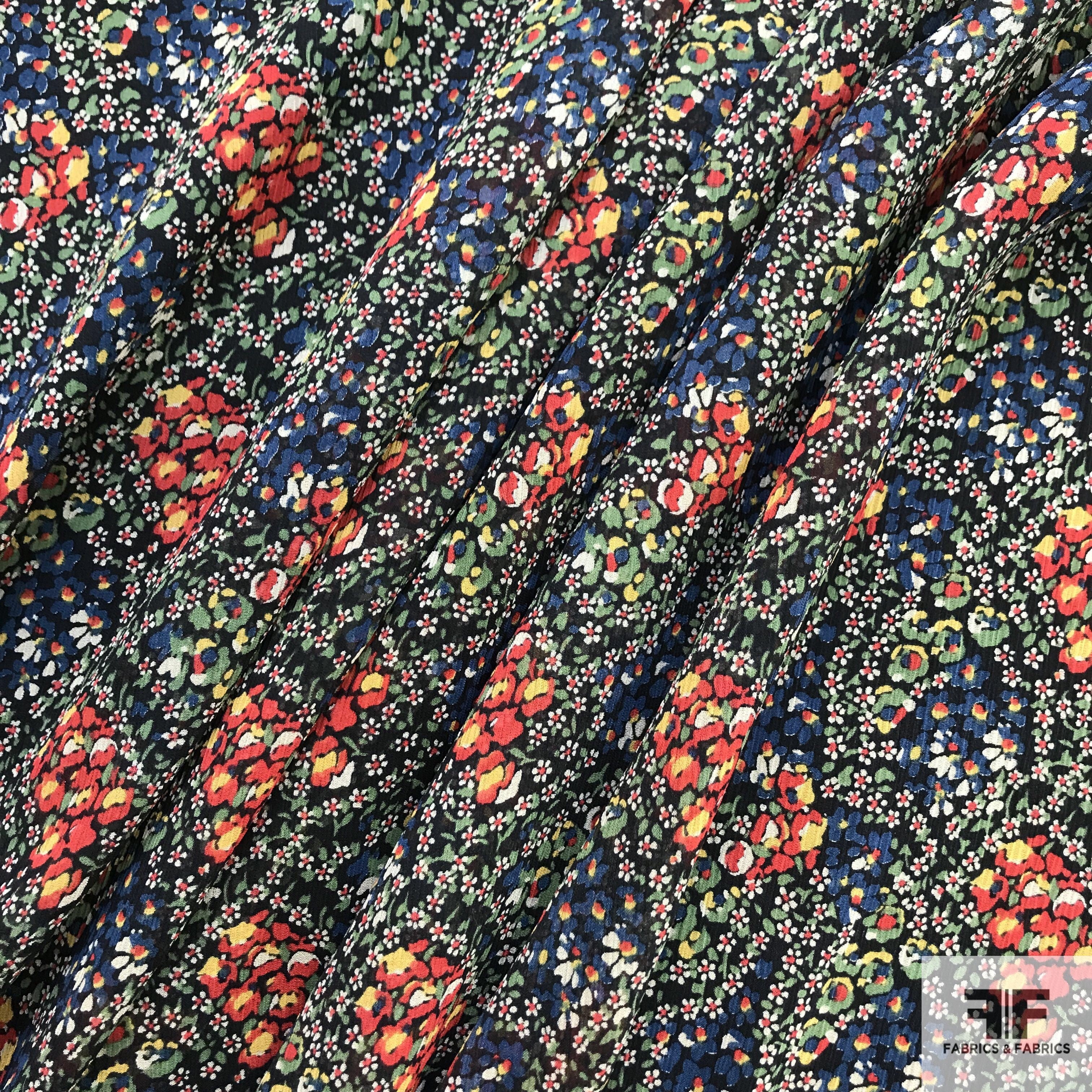 Floral Print Crinkled Silk Chiffon - Multicolor