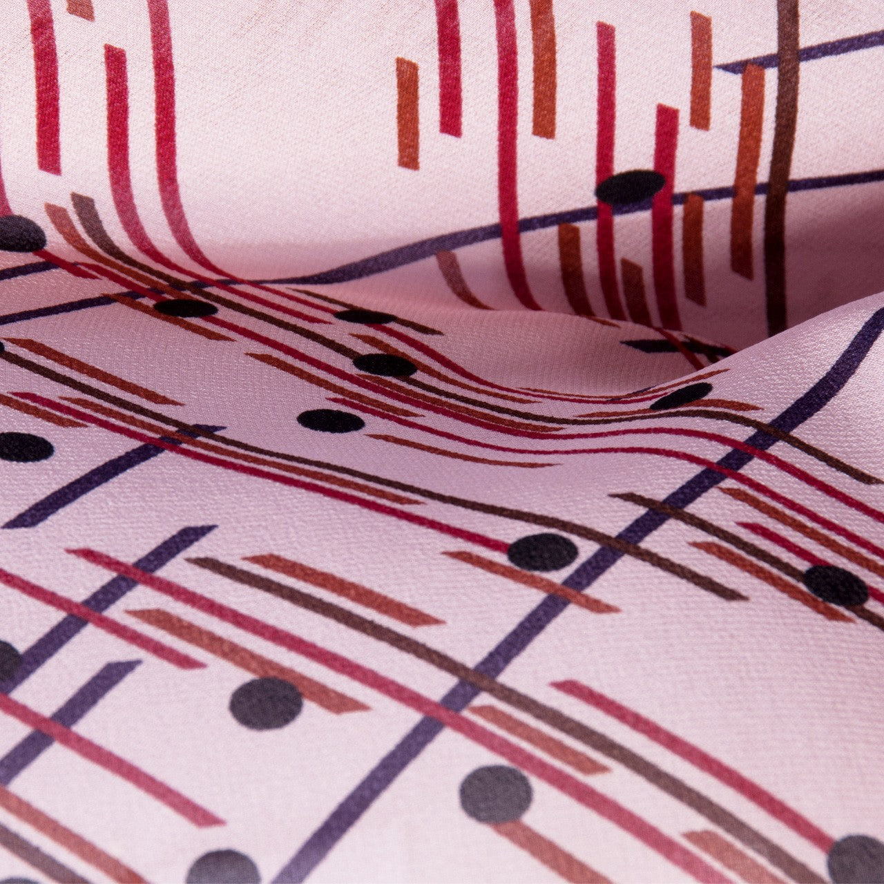 Dot & Striped Printed Silk Chiffon - Light Pink/Red/Black - Fabrics & Fabrics NY