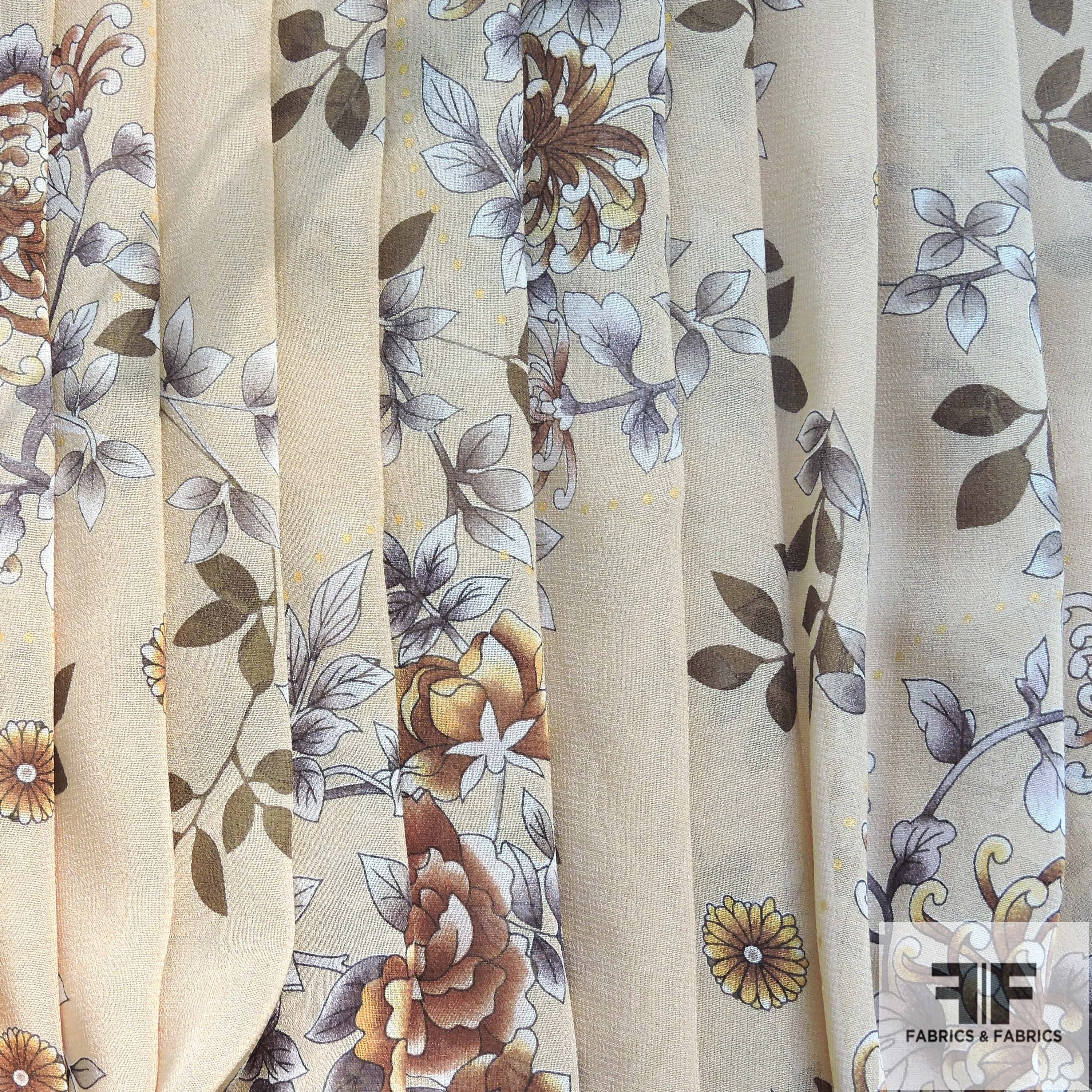 Floral Printed Silk Chiffon - Brown/Tan/Natural