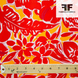 Tropical Floral Printed Silk Charmeuse - Red/Orange