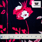 Bold Floral Printed Silk Charmeuse - Black/Red/White - Fabrics & Fabrics NY