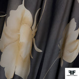 Carnation Floral Printed Silk Chiffon - Black/Cream - Fabrics & Fabrics NY