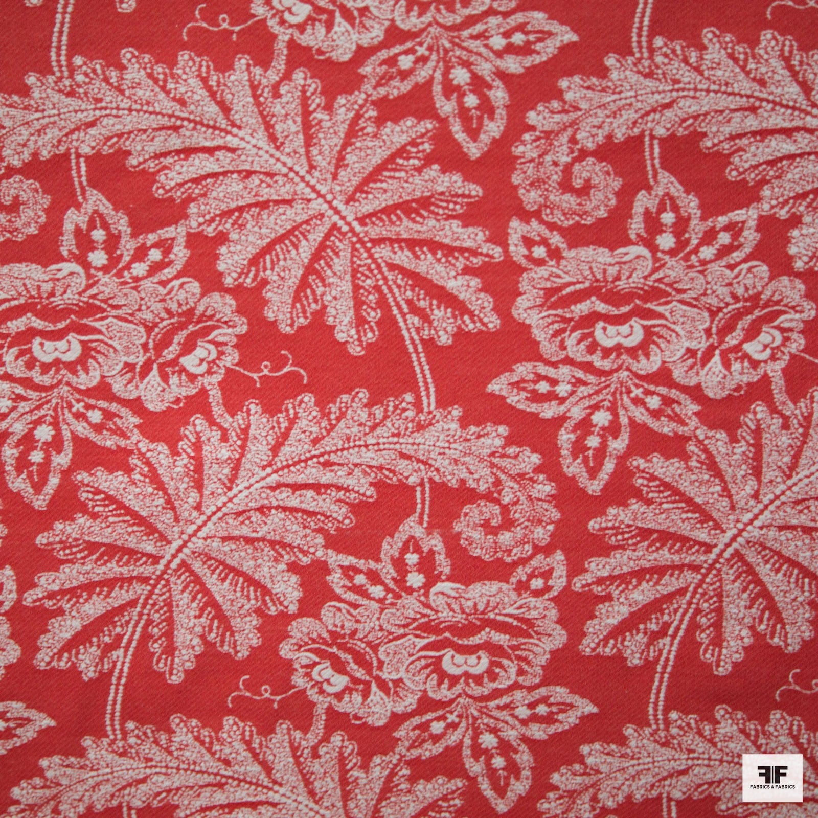 Woven Leaf Brocade - Red/White