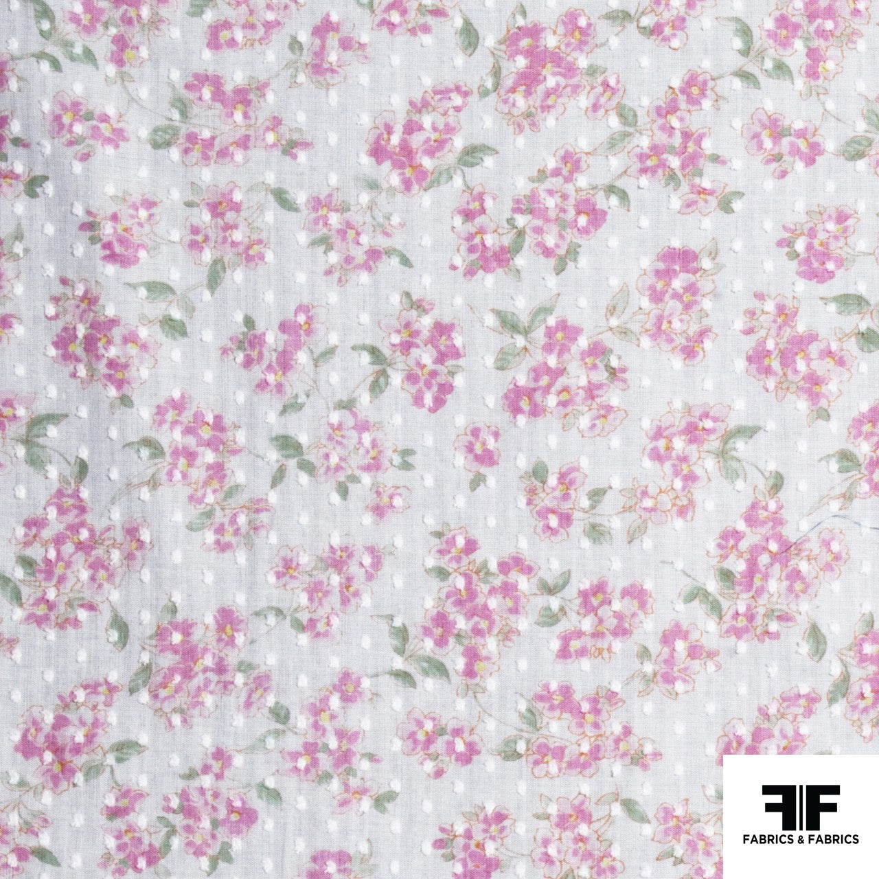 Floral and Swiss Dot Printed Cotton - Pink/White - Fabrics & Fabrics NY