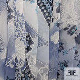 Collage Printed Silk Chiffon - Blue/White - Fabrics & Fabrics NY