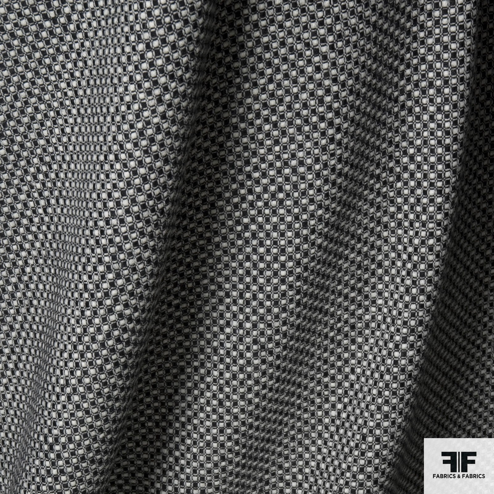 Geometric Weave Wool Suiting - Black/White