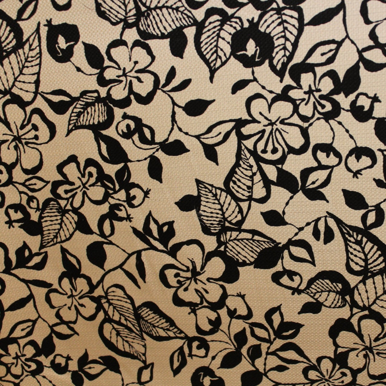 Graphic Floral Printed Cotton Pique - Black/Tan