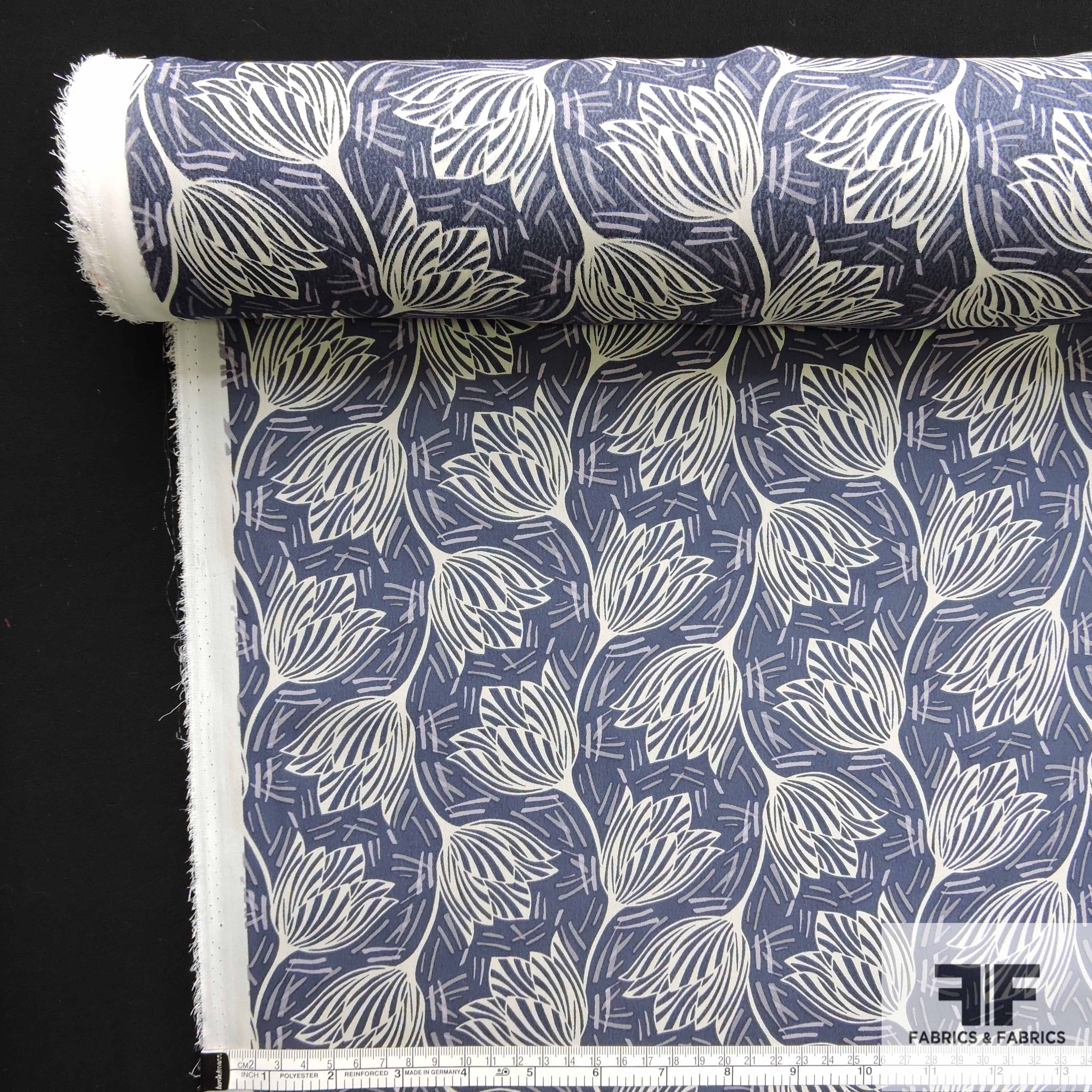 Abstract Floral Printed Silk Chiffon - Blue/White - Fabrics & Fabrics NY