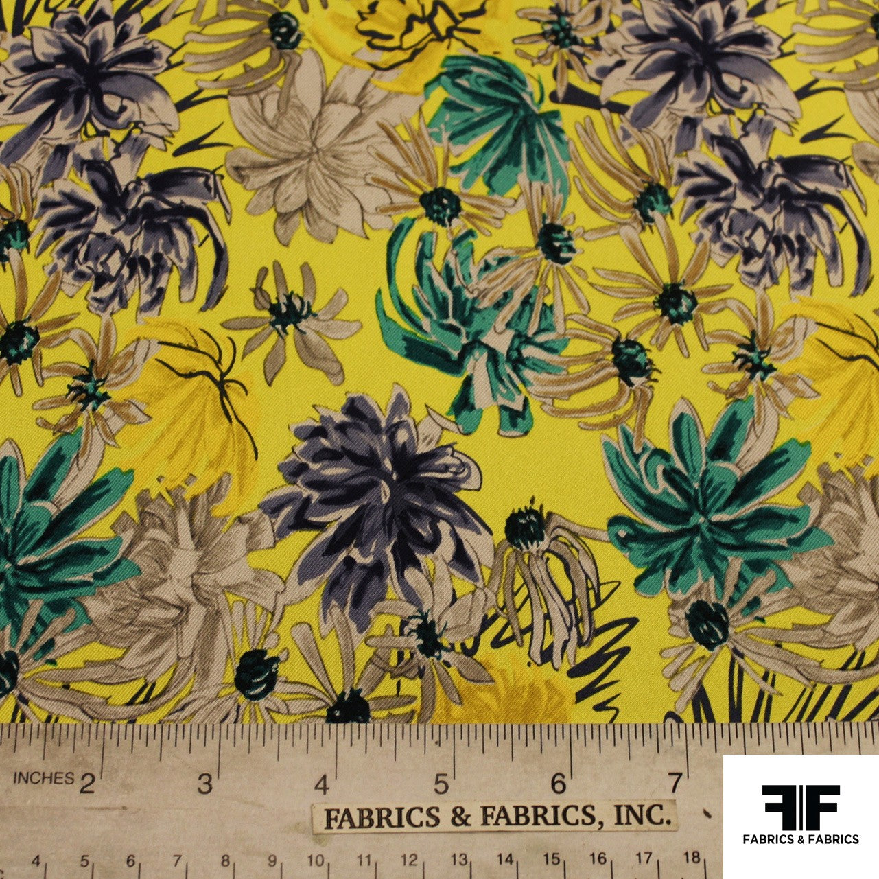 Floral Printed Silk Twill - Yellow