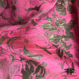 Tropical Floral Metallic Brocade - Neon Pink/Gold - Fabrics & Fabrics