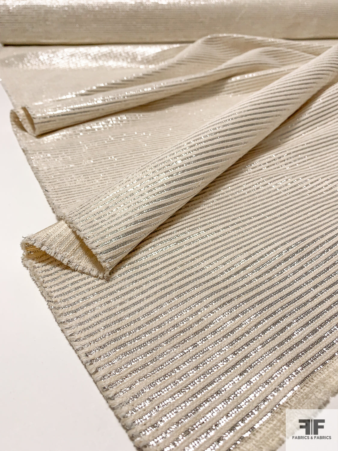 Cream/Silver Metallic Stripe Brocade - Fabrics & Fabrics