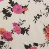 Rose Floral Printed Silk Chiffon -White/Pink/Orange