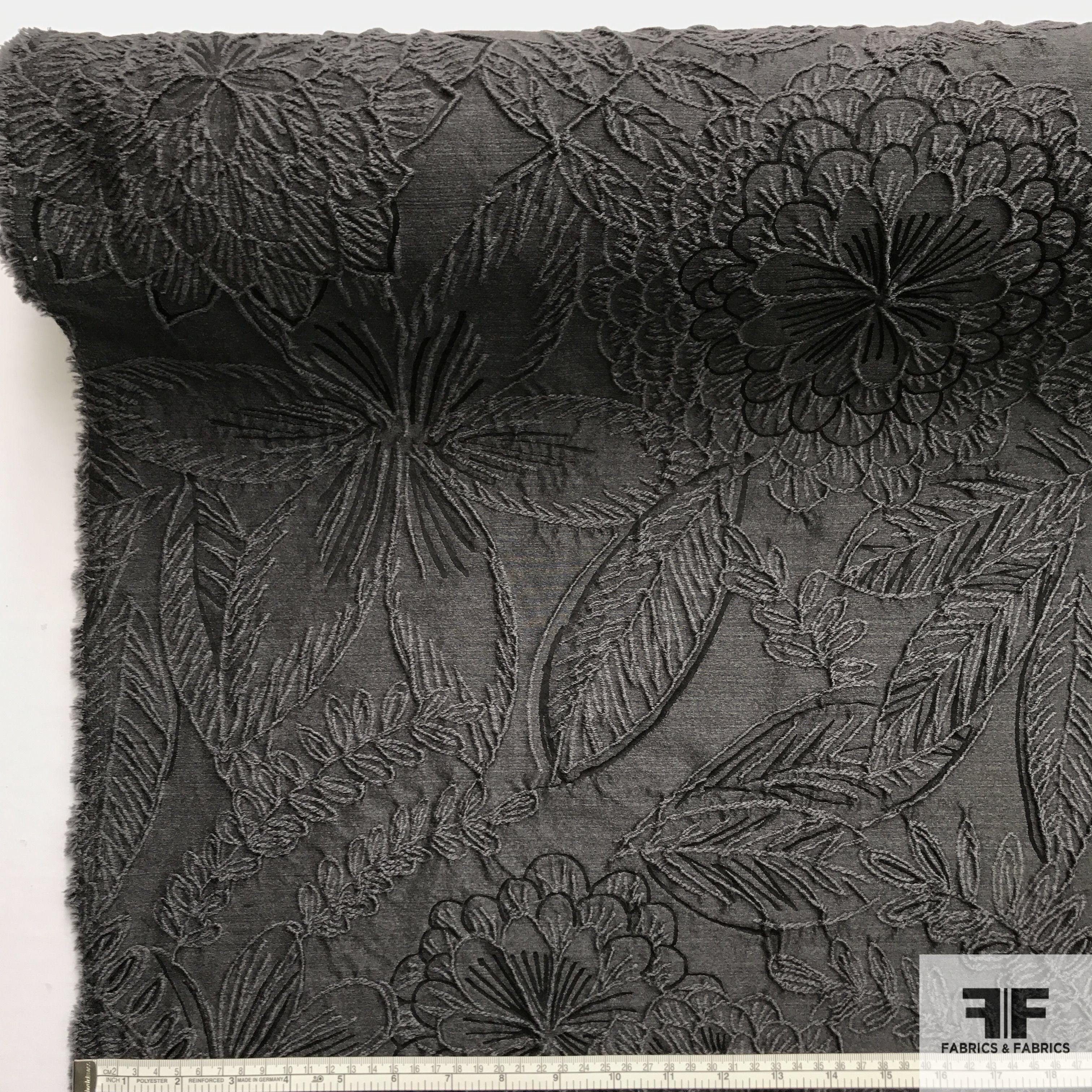 Italy retro floral embossed style black silver polyester metallic