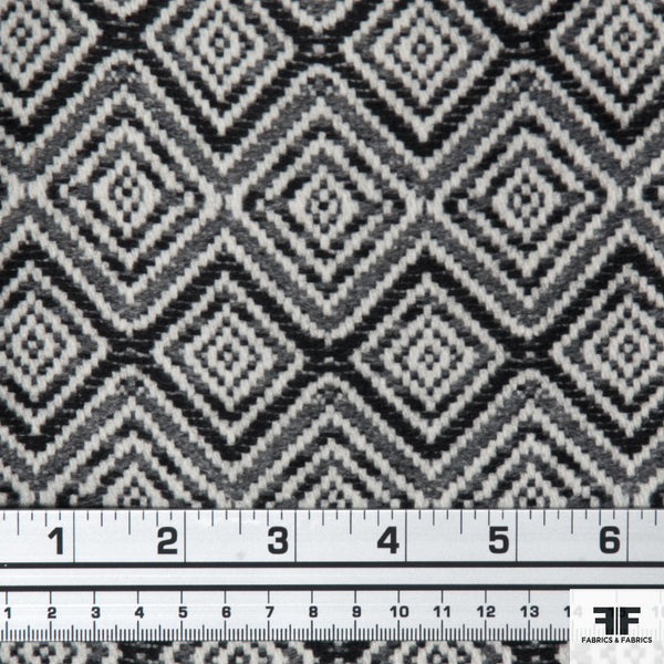 Ivory/Black/Grey Geometric Wool Suiting - Fabrics & Fabrics