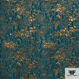 Floral Metallic Brocade - Gold/Peacock Blue