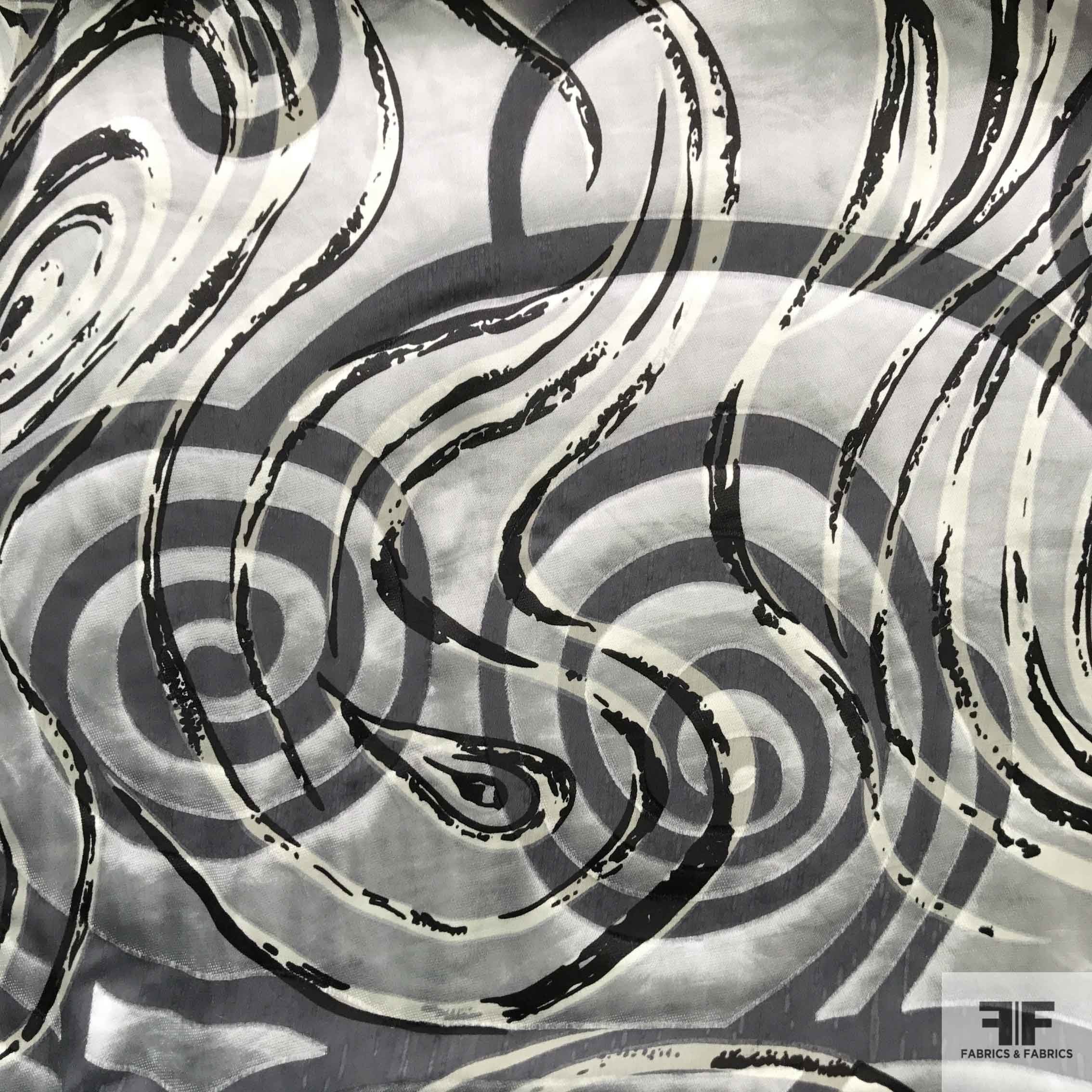 Abstract Silk Burnout - Grey/Silver/Black - Fabrics & Fabrics NY