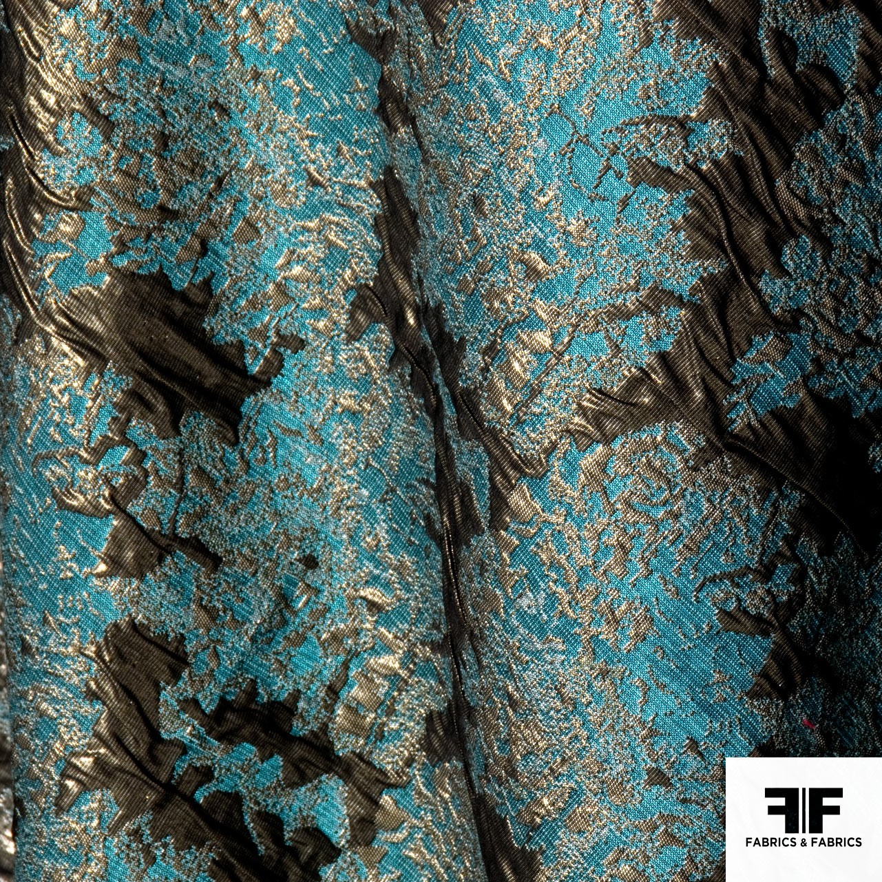 Metallic Abstract Brocade - Gold/Turquoise 