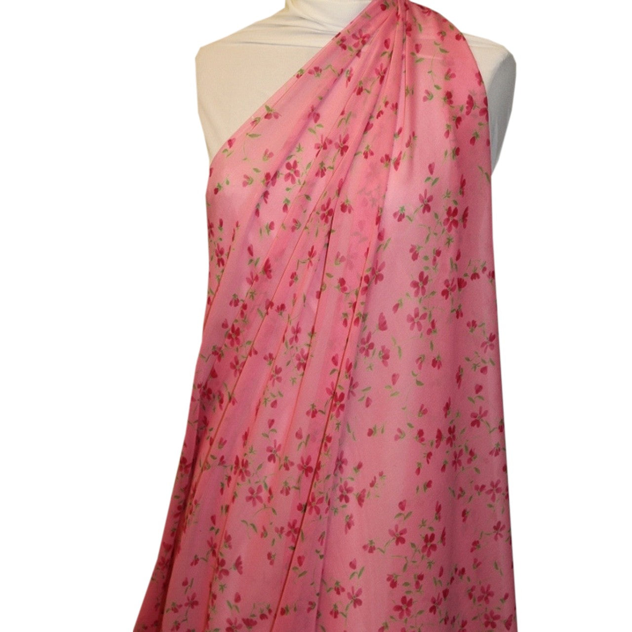 Blossomed Floral Printed Silk Chiffon - Shades of Pink/Periwinkle