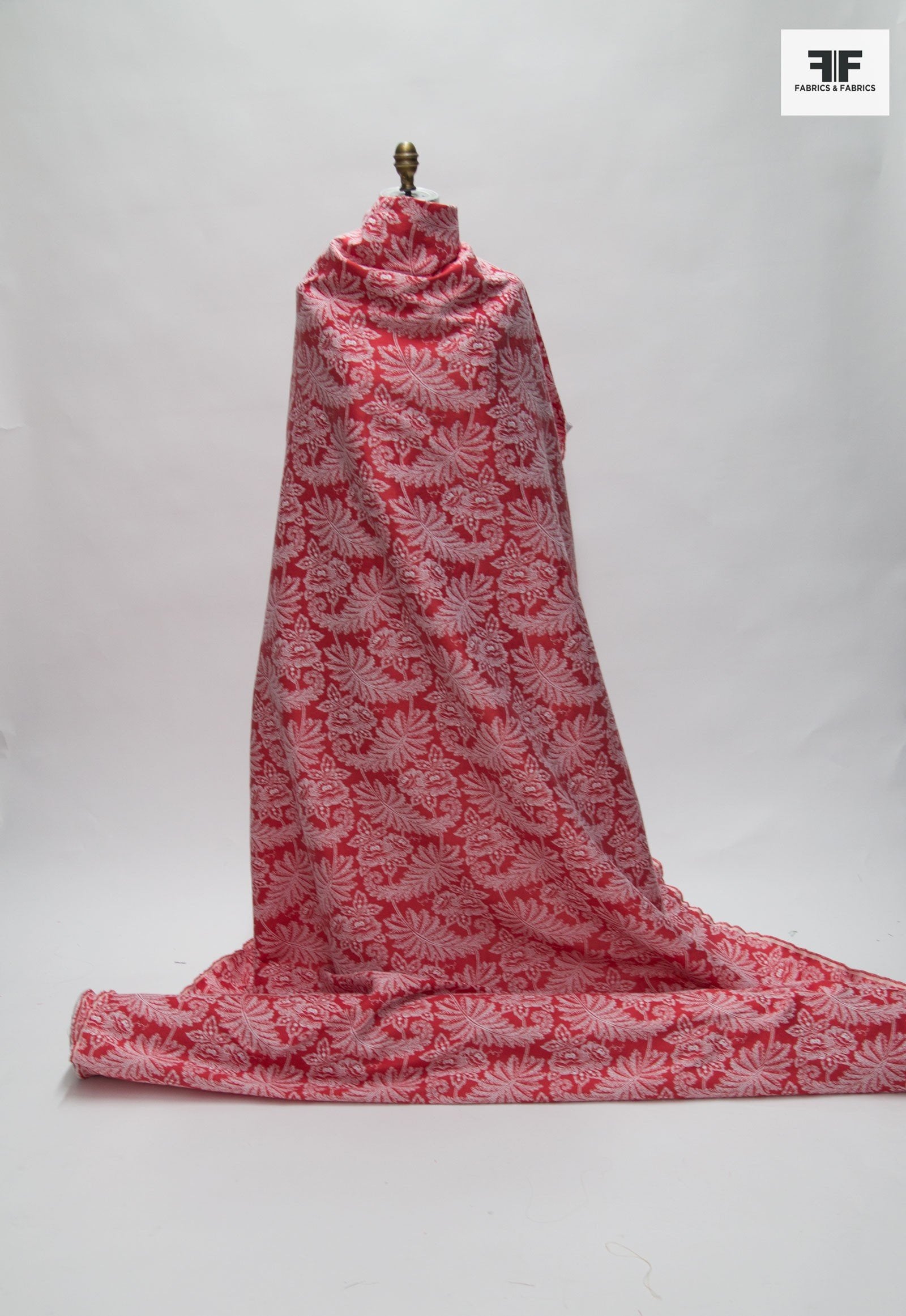 Woven Leaf Brocade - Red/White