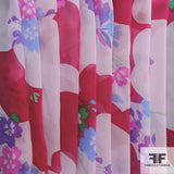 Graphic Floral Printed Silk Chiffon - Pink 