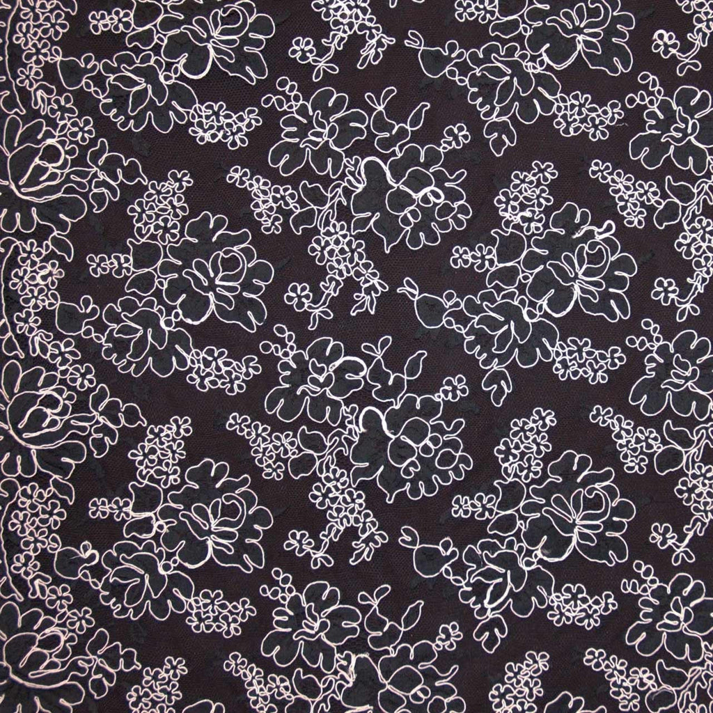 Black/Pink Floral Alencon Lace - Fabrics & Fabrics