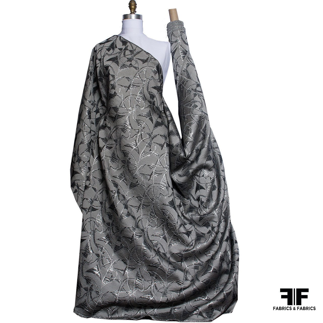 Metallic Abstract Brocade fabric - Grey/Silver