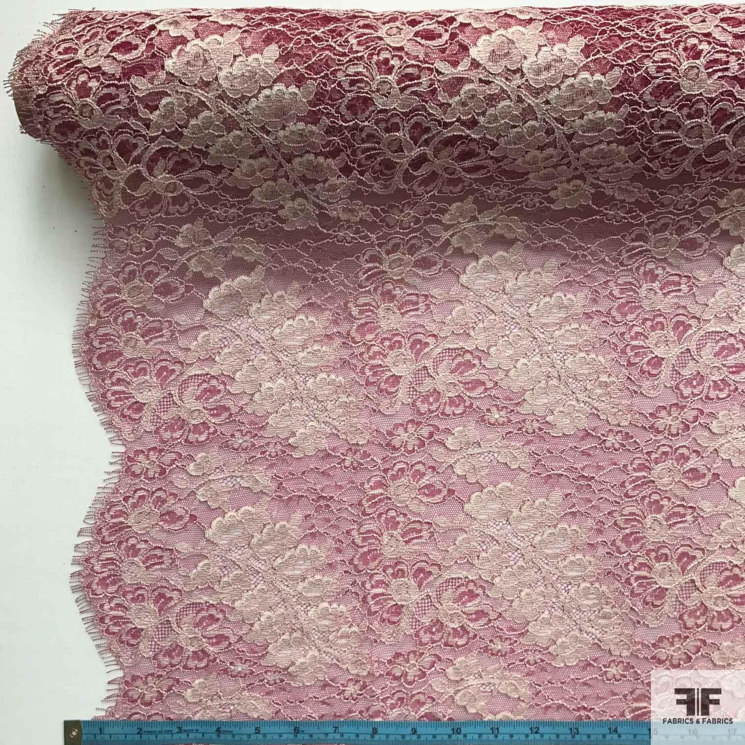 Double Scalloped Leavers Lace - Pink/White - Fabrics & Fabrics NY