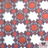 Geometric Printed Silk Chiffon - Red/White/Blue