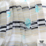 Striped & Floral Printed Silk Chiffon - Multicolor