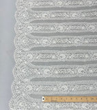 French Floral Striped Double Scalloped Alencon Lace - Ivory